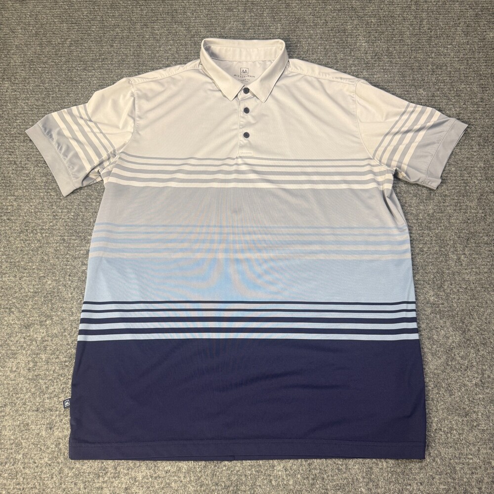 Mizzen+Main Polo Shirt Mens XL Blue Stripe Performance Stretch Casual Summer
